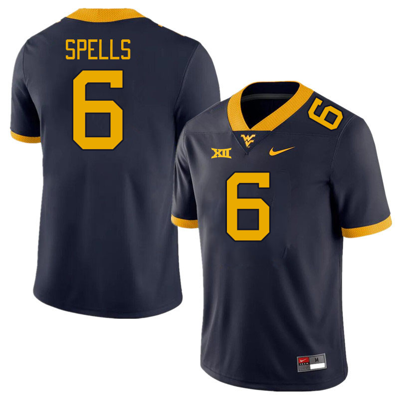 West Virginia Mountaineers #6 Jacolby Spells College Football Jerseys Stitched Sale-Navy